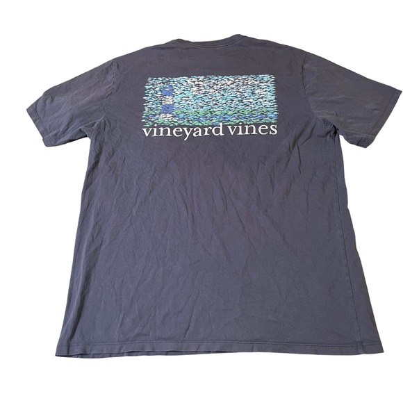 Vineyard Vines Mens Blue Graphic Logo Pocket T Shirt Large Lighthouse - Picture 1 of 6